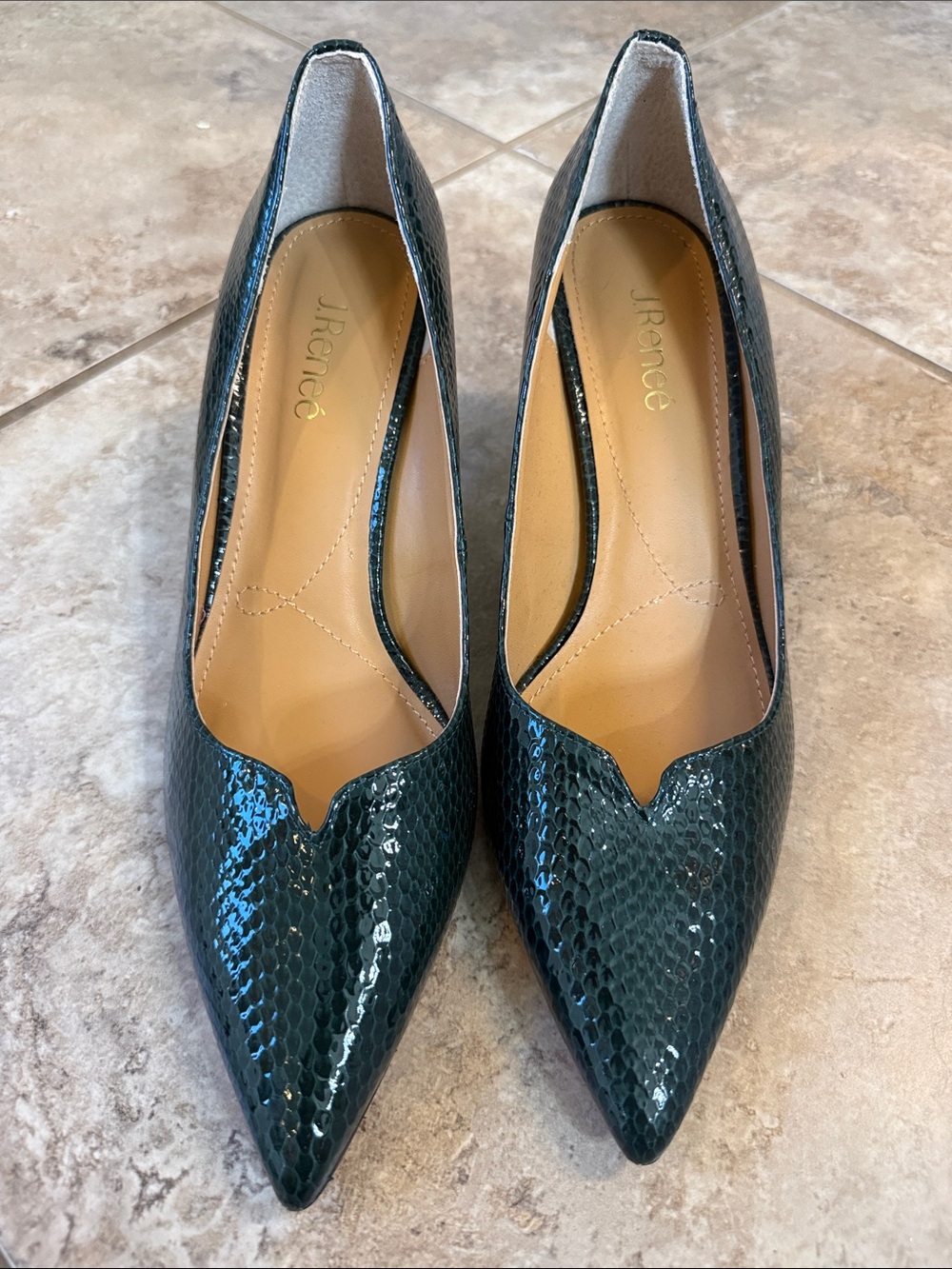 J.Renee Dark Teal Snake-Embossed Pointed Toe Pumps